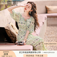 香影（xiangying）波西米亞碎花連衣裙女2025夏裝新款雪紡裙海邊度假民族風(fēng)裙子 果綠 S