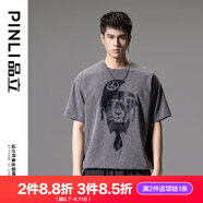 品立（PINLI）短袖t恤男夏季男裝潮牌印花寬松休閑男士半袖體恤 灰色 3XL 190