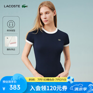 LACOSTE法國鱷魚女裝25春夏新款拼色純棉修身舒適短袖T恤|TF2432 HHW/藏青色/白色拼色 XS 34