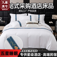 九鹿美兮床上四件套奢華五星酒店民宿床品套件高端全套純白色床單被 藍色花?！居H膚舒適 高端大氣】 床笠款 系帶款-1.2m四件套