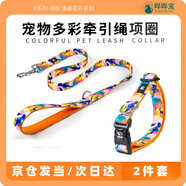 嗶嗶寵【京倉(cāng)發(fā)當(dāng)/次日達(dá)】狗狗胸背帶牽引繩狗繩鏈項(xiàng)圈脖圈衣服 個(gè)性繽紛油畫花卉繩+項(xiàng)圈 S【5-18斤 胸圍42-52CM】