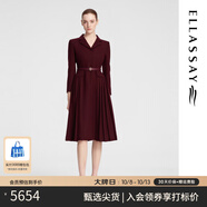 歌力思（ELLASSAY）秋季新款綿羊毛經(jīng)典優(yōu)雅商務(wù)風(fēng)收腰長袖西裝連衣裙女EWF353Y10300 酒紅色 S