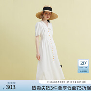 范思藍(lán)恩23FS12486法式氣質(zhì)V領(lǐng)連衣裙女夏季溫柔風(fēng)收腰初戀長(zhǎng)裙子 白色 XS