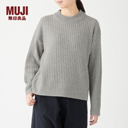 無印良品 MUJI 女式 含牦牛絨羊毛 寬羅紋編織 高圓領(lǐng)毛衣 長袖針織衫簡約 淺灰色 M