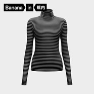 蕉內（Bananain）熱皮501+女士保暖衣氨基酸防寒裸感內搭百搭顯瘦可外穿打底衣T恤 【雙高領(lǐng)】黑白條紋 M