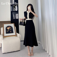 拉夏貝爾（La Chapelle）連衣裙藍色連衣裙女修身氣質高端精致正式場合職場輕熟風魚尾裙 黑色 M 100-110斤