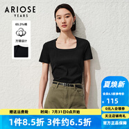 艾諾絲雅詩【商場同款】夏季新款時尚通勤氣質(zhì)方領(lǐng)黑色針織T恤30426101 黑色 S