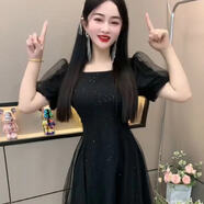 琴言 QIEENYAWRN浮光錦連衣裙【2832人收藏】女2024夏季新款時(shí)尚洋氣收腰顯瘦網(wǎng)紗 黑色 【兩面穿裙】 M 體重【80-95斤】