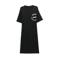 GABALMANIA棉質(zhì)連衣裙女設(shè)計(jì)感開(kāi)叉短袖高腰中長(zhǎng)款韓版2025夏裝T恤裙 黑色 S