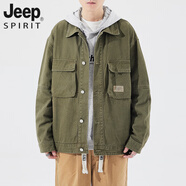 JEEP SPIRIT潮流時(shí)尚牛仔外套春秋款男休閑寬松美式街頭黑色夾克翻領(lǐng)長(cháng)袖 軍綠 【大容量口袋】 3XL 170-190斤