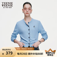 Teenie Weenie小熊女裝春簡約柔軟親膚毛針織空調(diào)開衫薄款毛衣披肩 藍(lán)色 XS