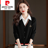 皮爾卡丹（pierre cardin）羊毛衫女襯衫領(lǐng)毛衣秋冬裝英倫風(fēng)假兩件上衣打底針織羊毛衫 黑色 S (適合85-98斤)