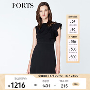 PORTS寶姿 新品 女裝不對稱荷葉邊袖袖魚尾連衣裙LN8D173HWB004 黑色 XS (2)
