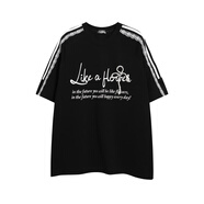 BLUREMO模糊情緒春夏新款珍珠蝴蝶結潮流短袖T寬松百搭上衣 黑色 M