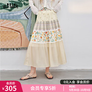妖精的口袋重工撞色拼接波點(diǎn)半身裙女2025年夏季新款波嬉風(fēng)長(zhǎng)裙子 田園黃色 S