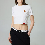dickies女式彈力修身短款T恤 前胸小LOGO印花 簡(jiǎn)約百搭  白色  S