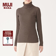 無(wú)印良品 MUJI 女式 寬羅紋 高領(lǐng)毛衣 長(zhǎng)袖針織衫  W9AA872 深咖啡色 XL