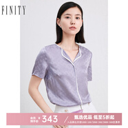 菲妮迪真絲上裝夏季簡(jiǎn)約100%桑蠶絲高端輕奢短袖上衣女 紫色 M