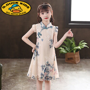 G.DUCKKIDS女童漢服連衣裙夏季新款夏裝小女孩童裝旗袍夏款兒童裙子夏天 A856香檳色 110 cm
