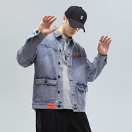 愛(ài)洛斯汀堡牛仔外套男春秋上衣服男裝休閑夾克衫ins潮牌夾克男工裝棒球服男 【G10藍(lán)色】 L 【100-120斤】