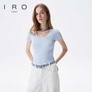 IRO NIGHT 坑條短袖T恤修身多巴胺清爽夏日上衣法式輕奢25春夏新款 天空藍 XS