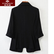 俞兆林（YUZHAOLIN）亞麻小西裝女外套薄款2026春秋棉麻西服韓版寬松休閑英倫風(fēng)女 黑色 L