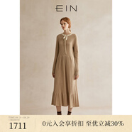 EIN言靜奢風(fēng)綿羊毛綁帶蝴蝶結撞料收腰氣質(zhì)針織連衣裙24秋季新款 淺杏 M