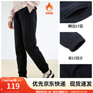 安踏（ANTA）束腳褲丨運(yùn)動(dòng)長(zhǎng)褲女款秋季寬松親膚透氣針織褲舒適休閑褲收口衛(wèi)褲 【加絨保暖-橡筋收口】小黑褲 M 女165