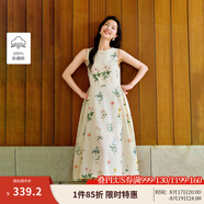 茵曼植物碎花女裝無(wú)袖連衣裙浪漫度假風(fēng)寬松2025夏季新品花苞長(cháng)裙子 杏色 M