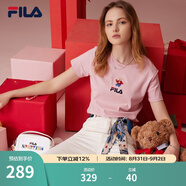 斐樂(lè )（FILA）官方女士短袖T恤夏印花運動(dòng)女裝針織短袖套頭衫小熊T刺繡上衣 麥町粉-PK L 170/88A