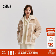 森馬（Semir）外套女牛角扣翻領(lǐng)寬松文藝2024冬季仿麂皮仿兔毛夾克109724108011