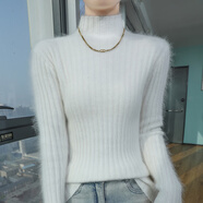 鄂爾多市產(chǎn)半高領(lǐng)羊絨衫女秋冬女緊身坑條打底衫針織加厚毛衣羊絨 白色 L
