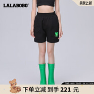 LALABOBO設(shè)計(jì)感曼波綠闊腿高腰休閑短褲女多巴胺運(yùn)動(dòng)百搭熱褲LBCA-WXZD19 黑色 L