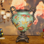 荷府家居 家居家居裝飾品插花陶瓷大花瓶美式復古餐桌創(chuàng  )意客廳落地擺件花器歐式 碧色雙耳落地(樹(shù)脂)不能水培_a_7