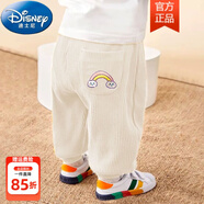 迪士尼（Disney）寶寶褲子春秋新款童裝嬰兒燈芯絨長(cháng)褲男童加絨休閑褲冬裝女童衛褲 (常規款)米白色  薄款  夏季透氣 30℃左右 90 cm 建議75-85cm左右