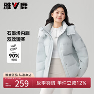 雅鹿短款羽絨服2025新款冬季純色百搭可拆卸帽面包服小個(gè)子冬裝外套 冰川藍(lán) 【滿背石墨烯 科技蓄熱】 XL (170) 建議135-150斤