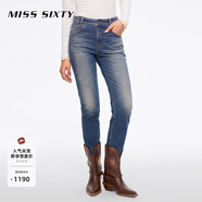 MISS SIXTY 進(jìn)口牛仔面料2025春季新款牛仔褲女復(fù)古磨破鉛筆褲 中藍(lán) 27
