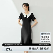 尚都比拉復(fù)古優(yōu)雅女神范連衣裙女夏季V領(lǐng)修身收腰中長(zhǎng)裙 黑配白 M 