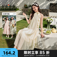 三福仙女裙連衣裙2025夏季玫瑰飄帶掛脖寬松長(zhǎng)裙氣質(zhì)裙子女裝498358 奶油色 L