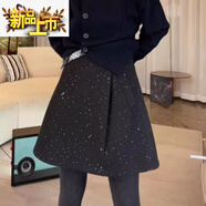 初徑2025秋季新款毛呢細閃A字裙短裙大尺碼胖美眉歐洲站高腰顯瘦半身黑色秋冬款/半身裙女2024新款時(shí)M 建議90-100斤