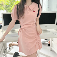 衣然呈品連衣裙女夏季新款美式高街潮牌時(shí)尚設計感抽繩a字polo連衣短裙女 粉色 XL 【建議120-135斤】