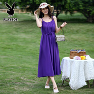 花花公子（PLAYBOY）波西米亞民族風(fēng)吊帶連衣裙女夏季云南大理旅游穿搭海邊度假長(zhǎng)裙子 【2-8812】紫色 XL