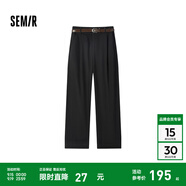 Semir[商場(chǎng)同款]森馬休閑褲女卷邊七分褲顯瘦秋2024新款純棉闊腿褲百搭 黑色90001 170/74A/XL