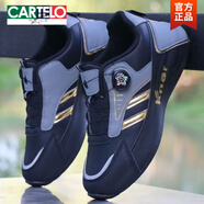 卡帝樂鱷魚（CARTELO）品牌男鞋春秋季皮面防水防滑次運(yùn)動休閑鞋男士百搭旅游跑步鞋 551/黑色皮面 42