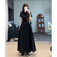 GARNUO法式赫本風(fēng)黑色連衣裙子女夏季2025新款高級(jí)感禮服裙氣質(zhì)收腰長(zhǎng)裙 黑色【短袖長(zhǎng)款】 L 【111-120斤】