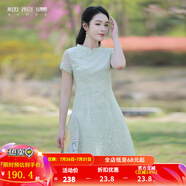 煙花燙中國風連衣裙2025年夏新品復古a字年輕款小個子旗袍裙子 若末 綠色 XL