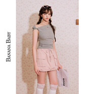 香蕉寶貝（BANANA BABY）BANANA BABY2025年夏新款純欲風(fēng)扭扭肩不規(guī)則T恤女修身露肩 灰色 S
