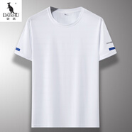 袋鼠新款冰絲夏季速干短袖男士圓領(lǐng)運(yùn)動(dòng)休閑寬松高彈力速干印花上衣服 2306白色 M 【90-105斤】