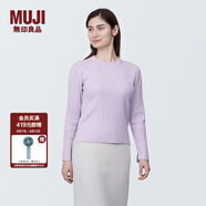 無印良品（MUJI）女式 使用大豆纖維羅紋編織圓領(lǐng)毛衣長袖女款針織衫 BA1OFA4S 淺紫色 S(155/80A)