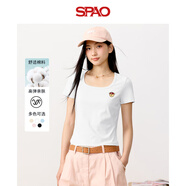 SPAO韓國同款刺繡小熊短袖t恤女夏季方領(lǐng)修身顯瘦上衣女SPDX25AT06LD 白#SP紅帽子熊 L